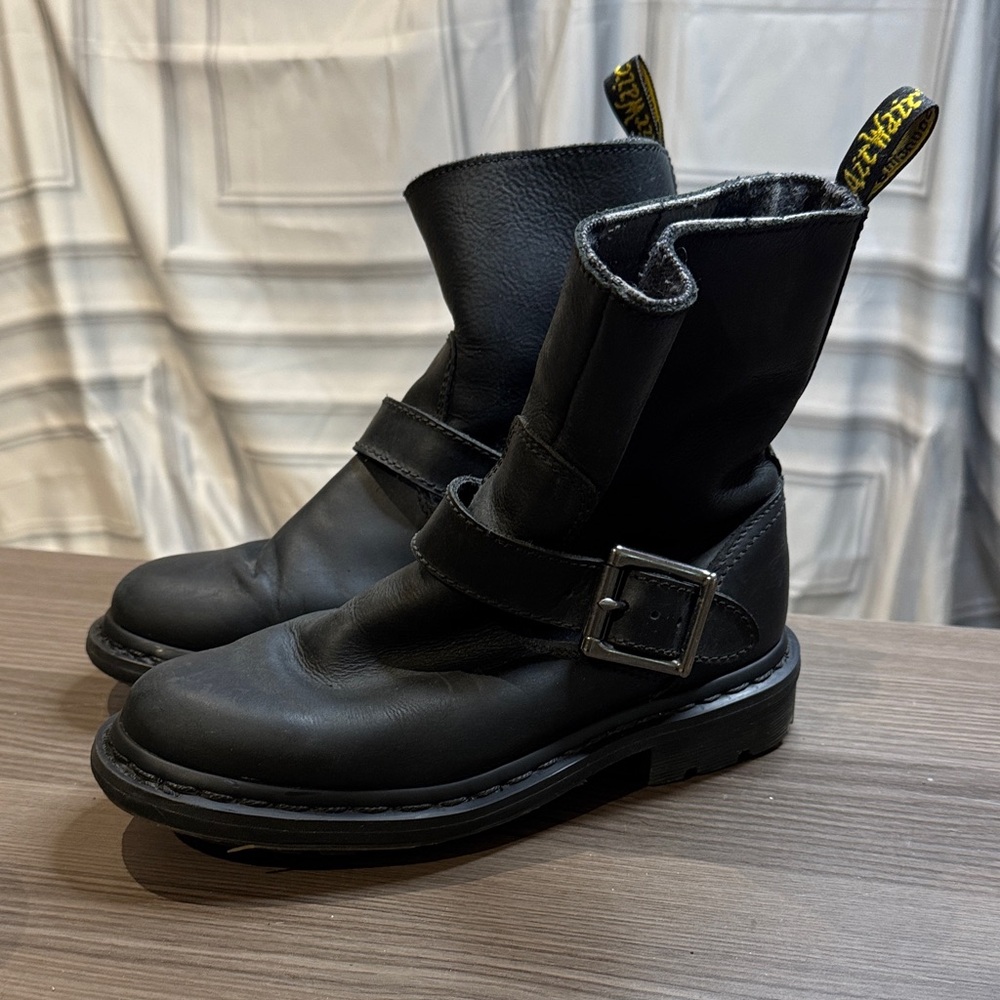 Dr. Martens Black Leather Ankle Boots with Strap
